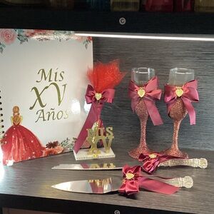 Mi Quinceañera Party Set with Red and Gold Accents